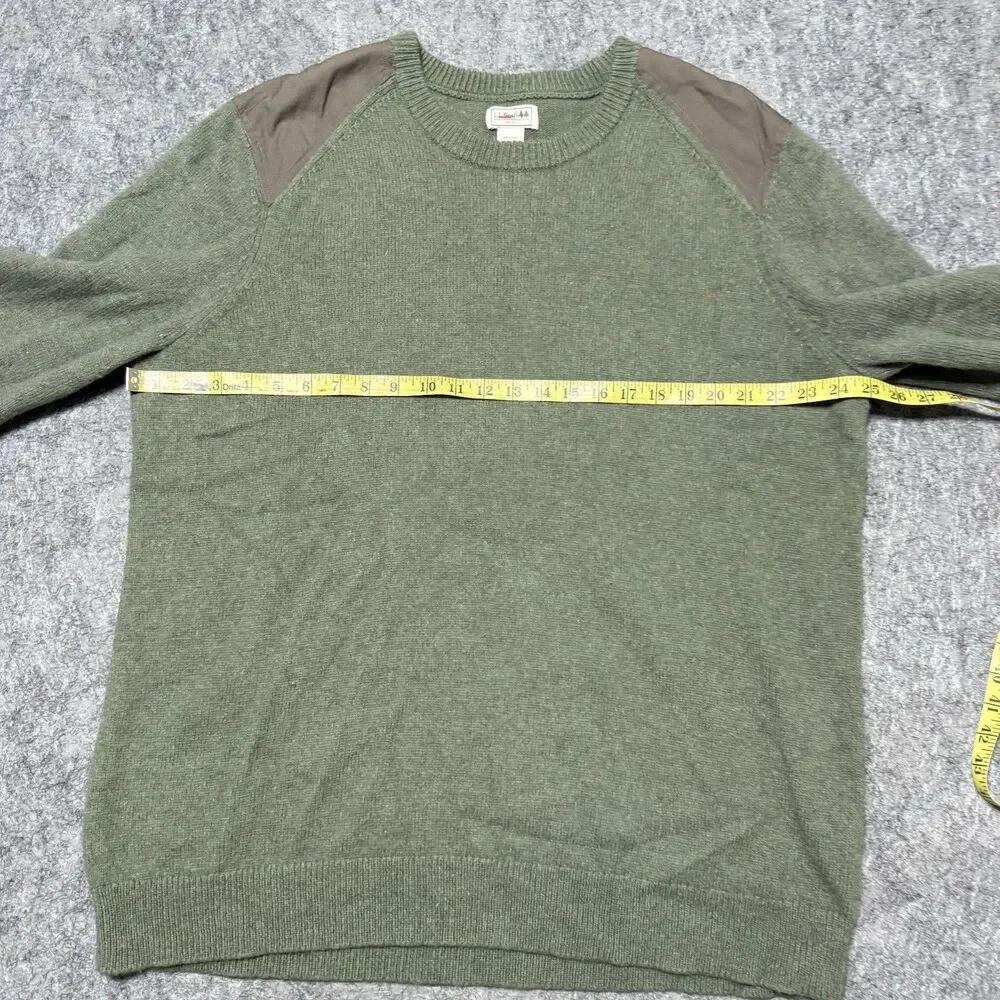L.L. Bean Commando Sweater 100% Merino Lambswool Elbow Patch Olive 3XL XXXL
